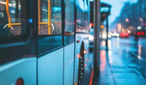 bus on a rainy day