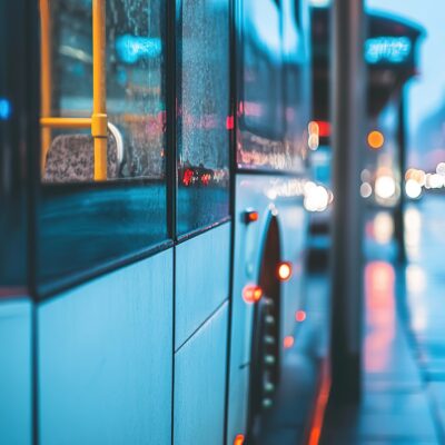 bus on a rainy day