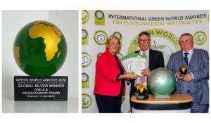 composite image of green apple award with presentation of award